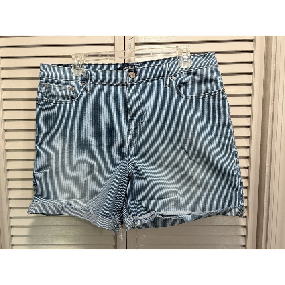 Calvin Klein Blue/White Striped Short Size 16 Pockets Zip High Rise Cuffed